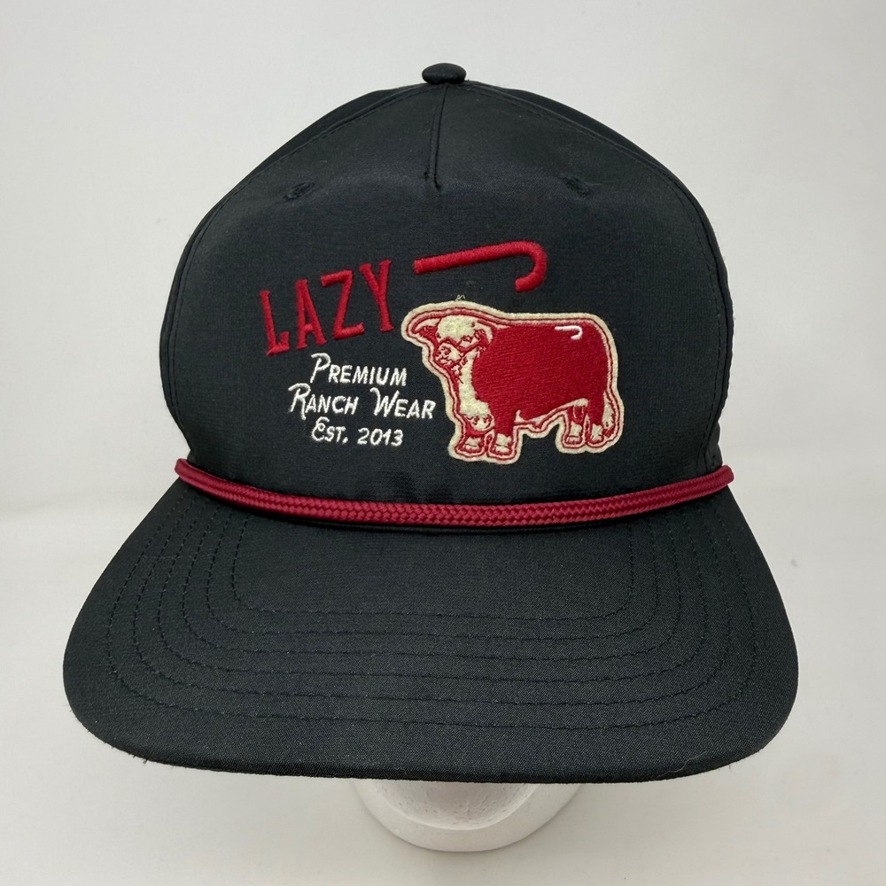 Lazy J Ranch Wear Snapback Hat Black Burgundy Rope Bull Logo Adult Adjustable